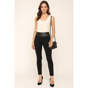 Western F.a.s.h.i.o.n Ponte Pants NWOT‎ High Rise Faux Leather Waist Black- L
